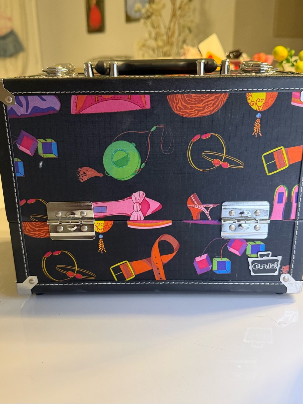 Fashion Print Portable Storage Case - Black with Multicolor Accents